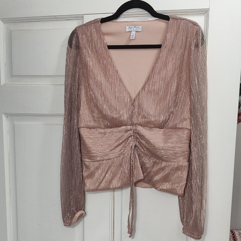 Boohoo Metallic Pink Ruched Blouse